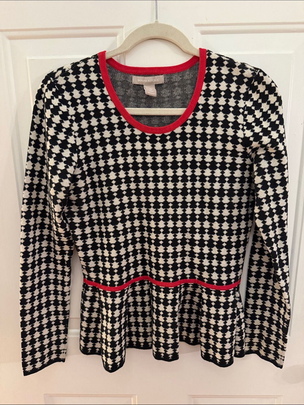 Banana Republic Black and White Houndstooth Sweater with Red Trim